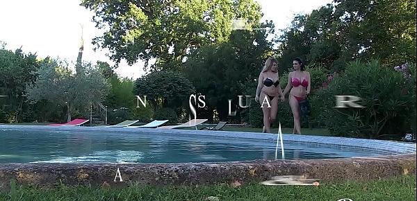  Busty lesbians Lily Madison and Luna Amor titty sucking in skimpy bikinis